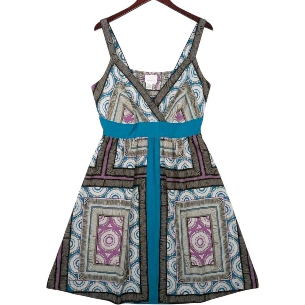 Donna Morgan Teal Purple Artsy Empire Silk Dress Plus Size 18W